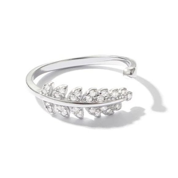 14k Gold Diamonds Leaf Ring Sterling Silver